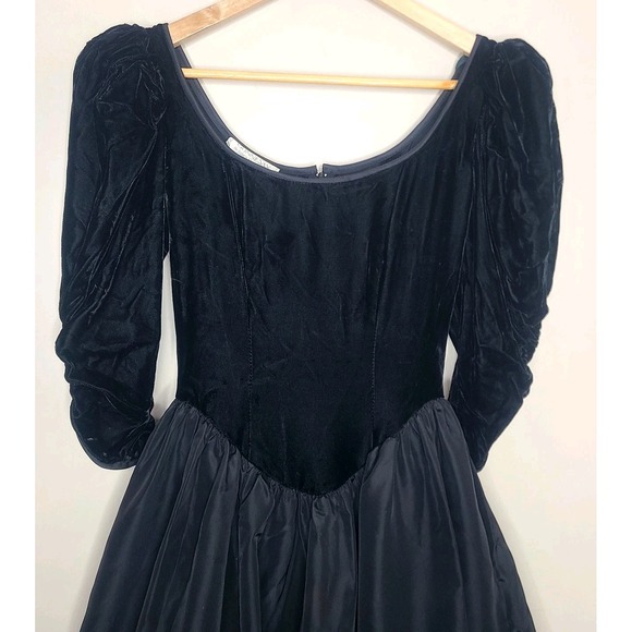 Vintage 80s Gunne Sax Dress Black Jessica McClintock Velvet Taffeta USA Size‎ 3 - Picture 2 of 7
